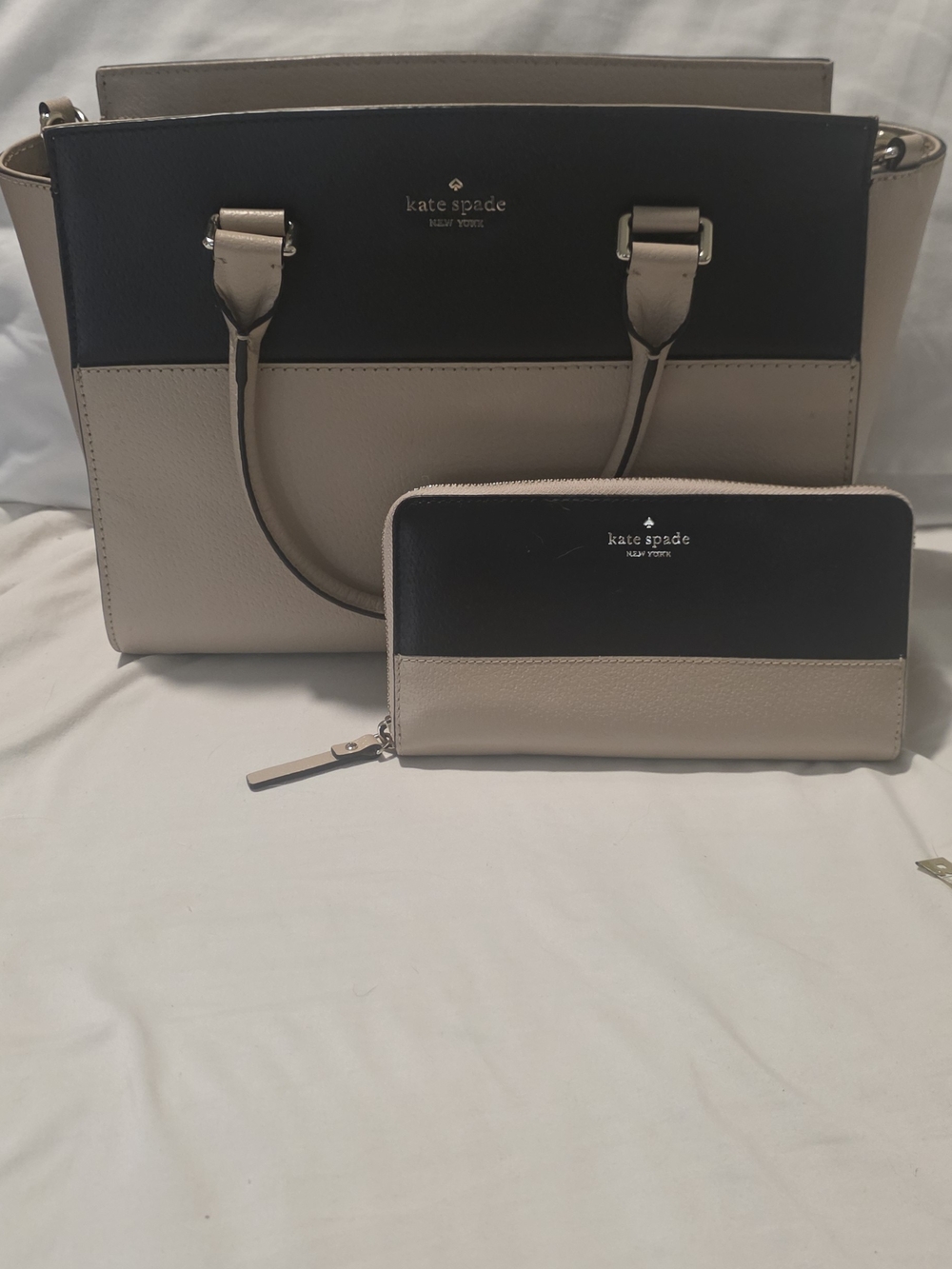 Kate Spade New York Purse & Wallet Set Black Cream Colorblock Crossbody Satchel